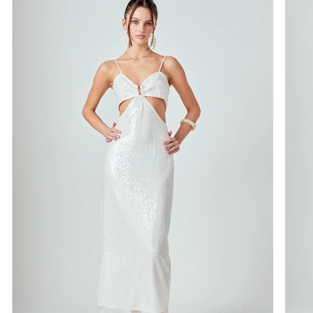Endless Rose White Sequin Midi Dress